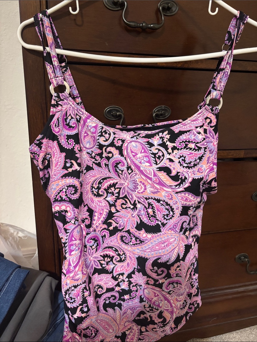 Women’s Paisley Tanktini Top — Pink on Black